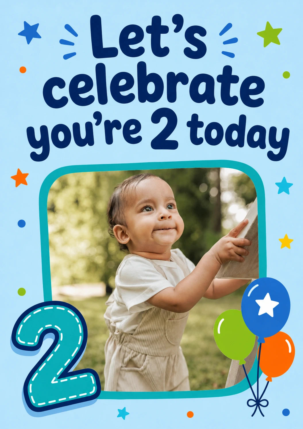 Let's Celebrate You're 2 Today Photo Upload 2nd Birthday Card