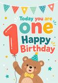 Load image into Gallery viewer, Cute Teddy Bear Balloon 1st Birthday Card
