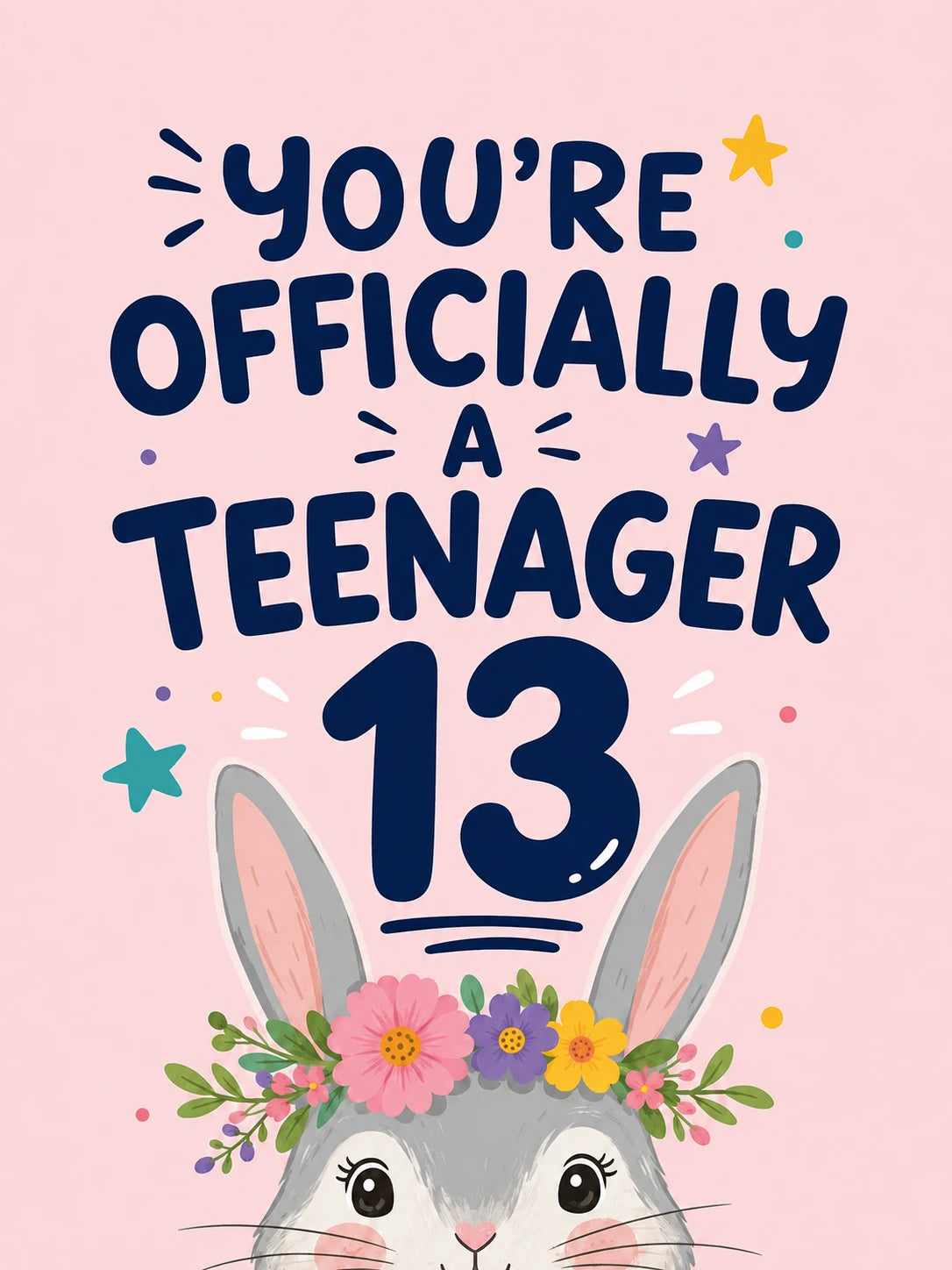 Floral Bunny You're Officially a Teenager 13th Birthday Card for Her