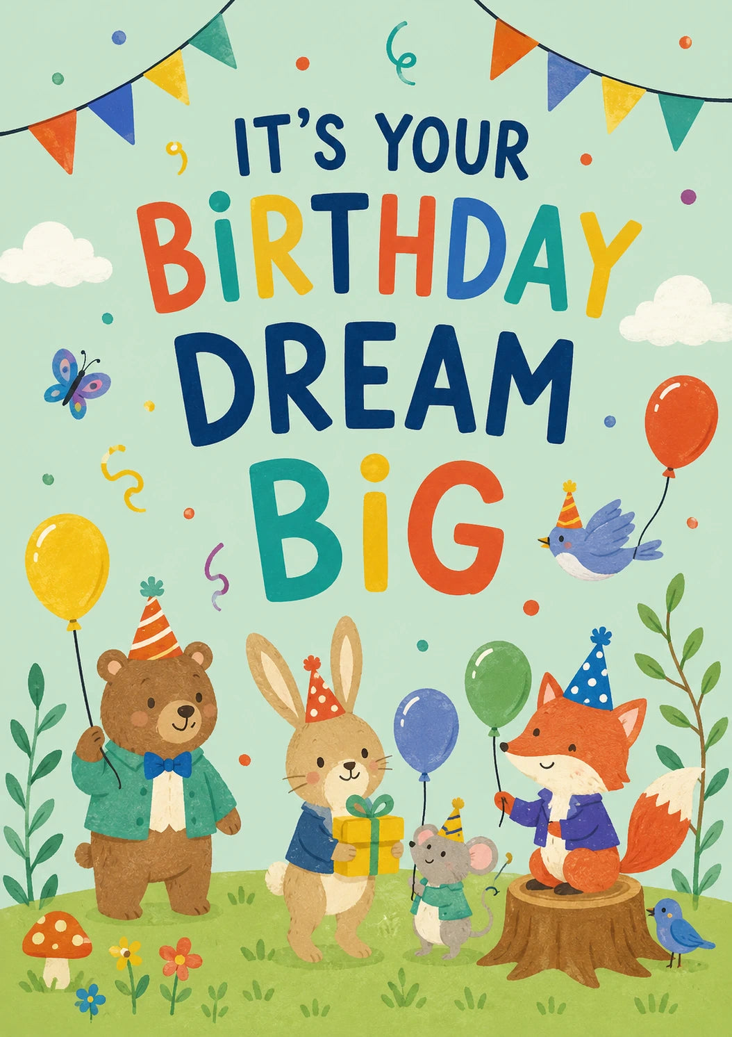 Woodland Animals Dream Big 6th Birthday Card