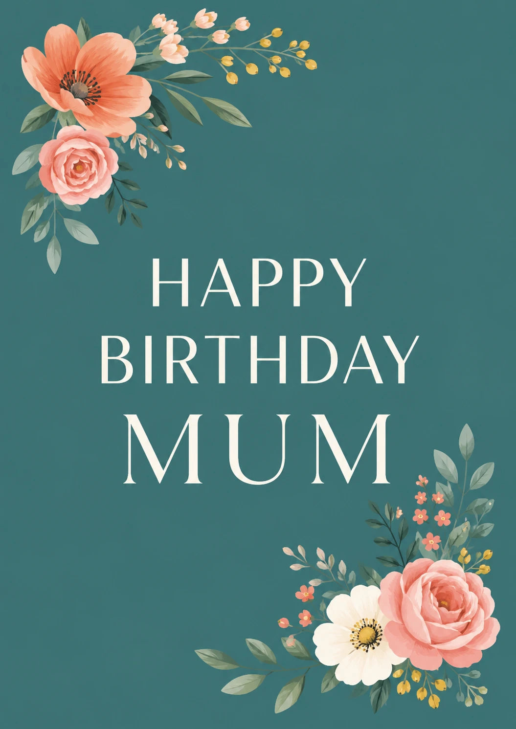 Teal Floral Bouquet Mum 65th Birthday Card for Her