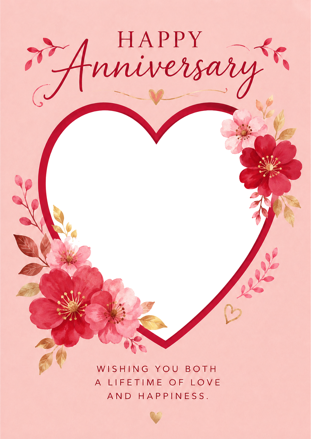 Floral Heart Frame Photo Upload Anniversary Card