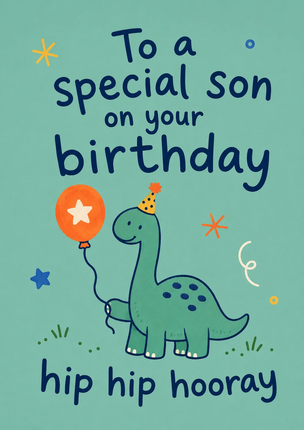 Cute Dinosaur Balloon Special Son Birthday Card for Him