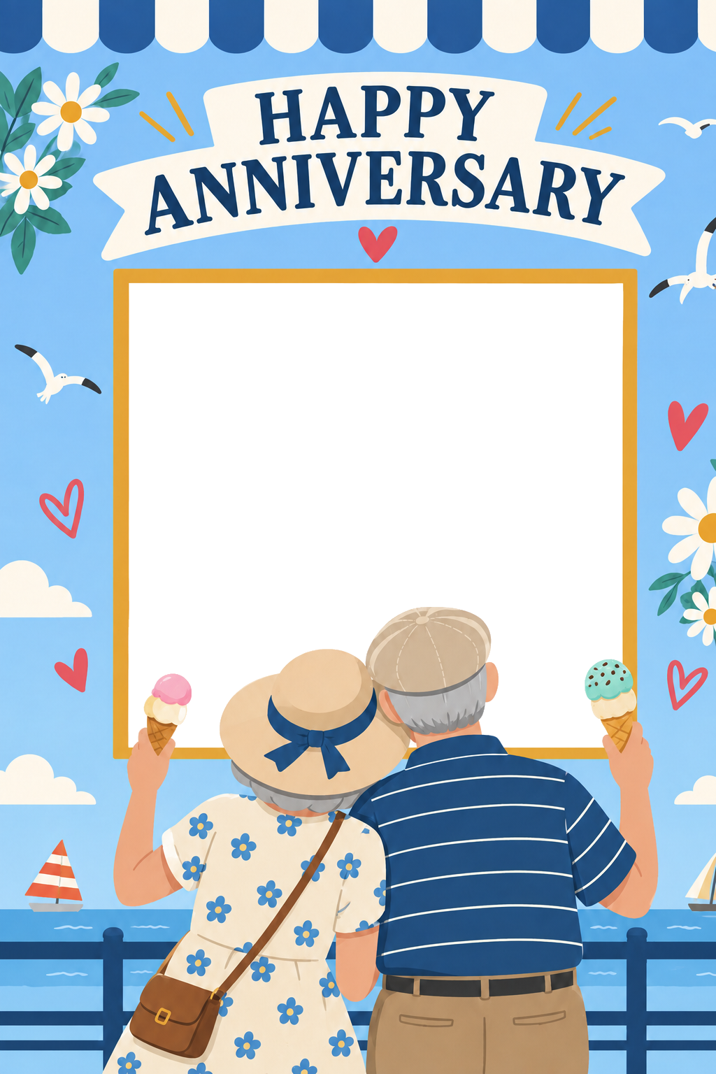 Seaside Couple Ice Cream Photo Upload Anniversary Card