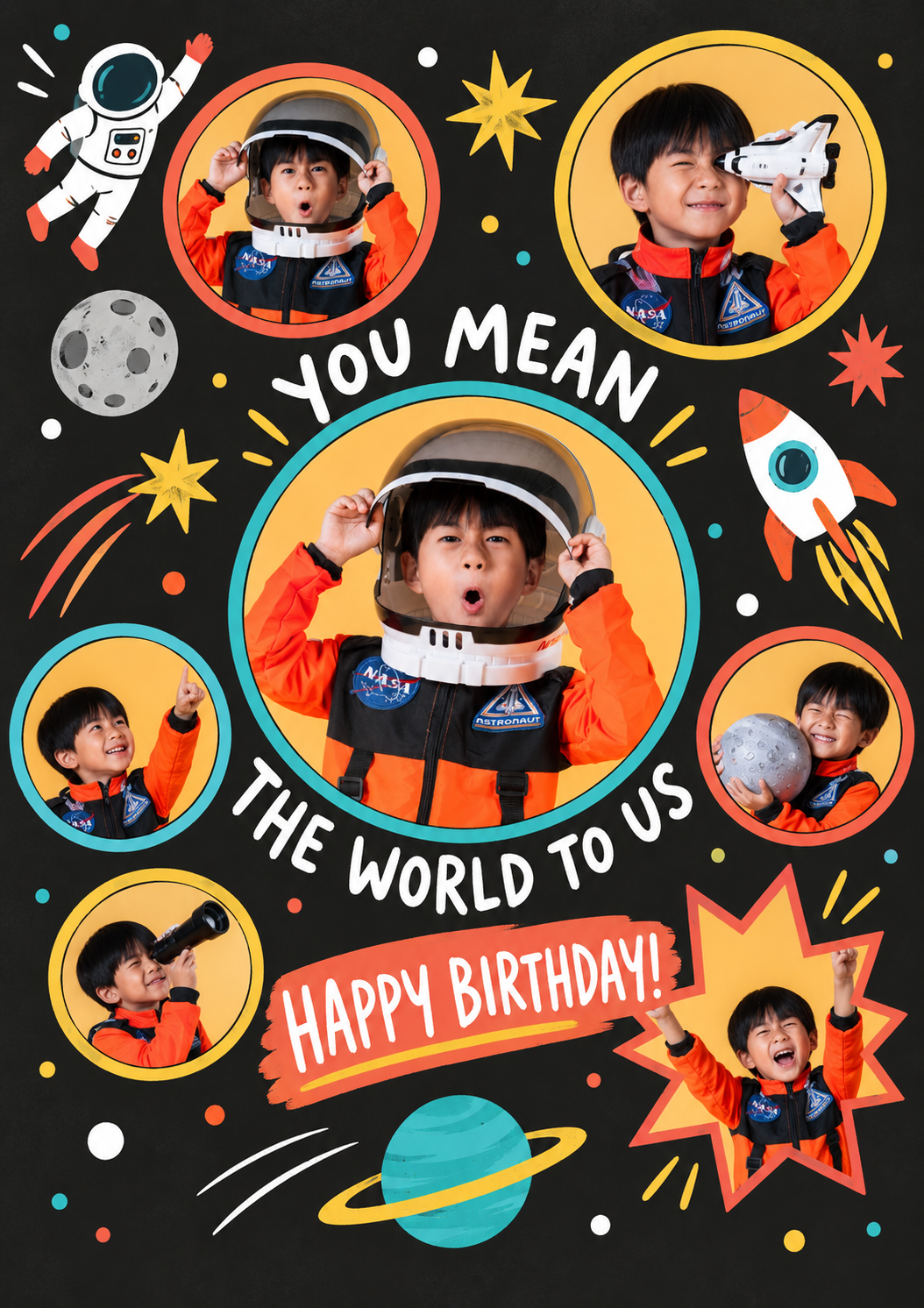 Space Adventure You Mean the World Photo Upload Birthday Card