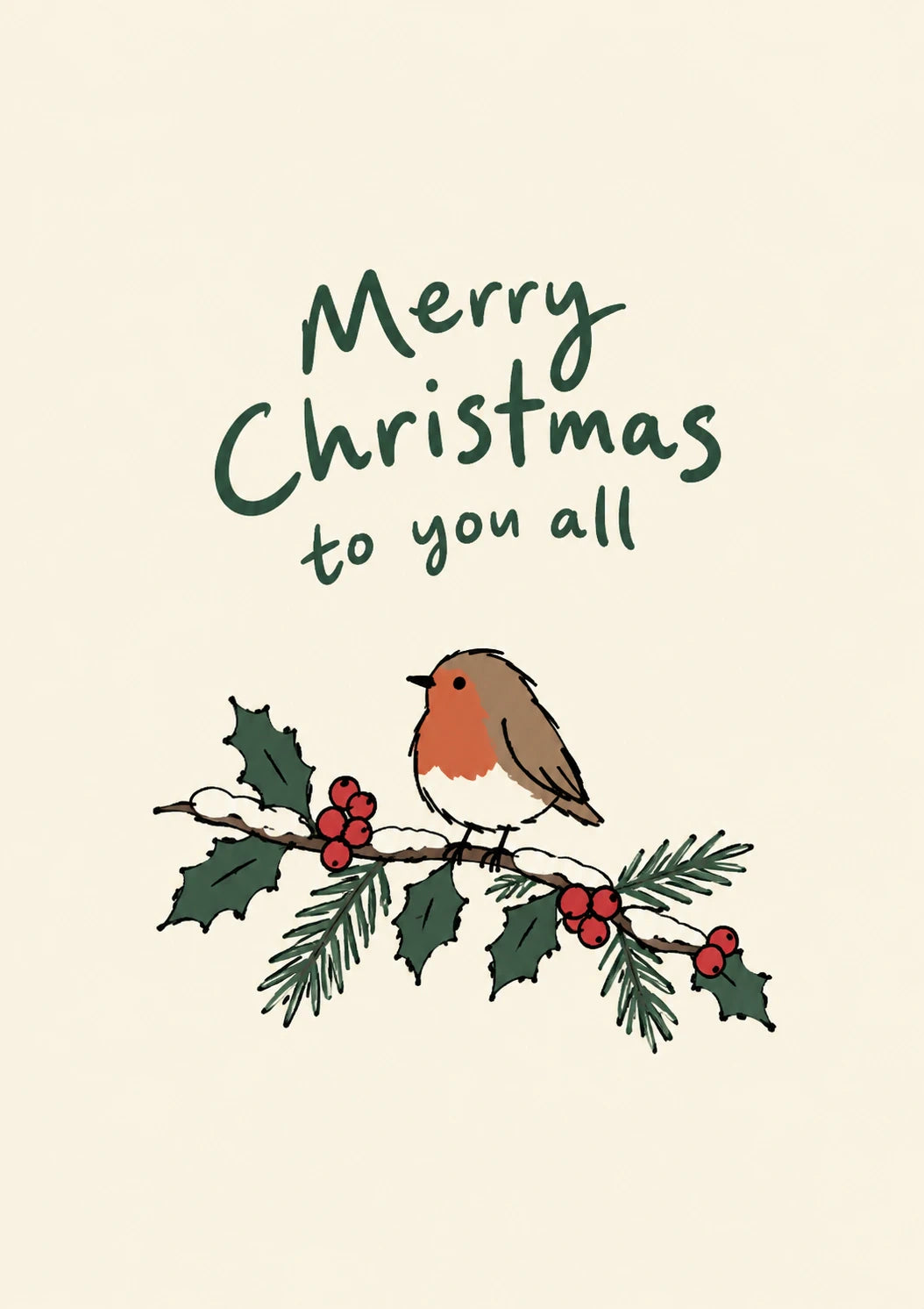 Robin on Holly Branch Christmas Card for Friend