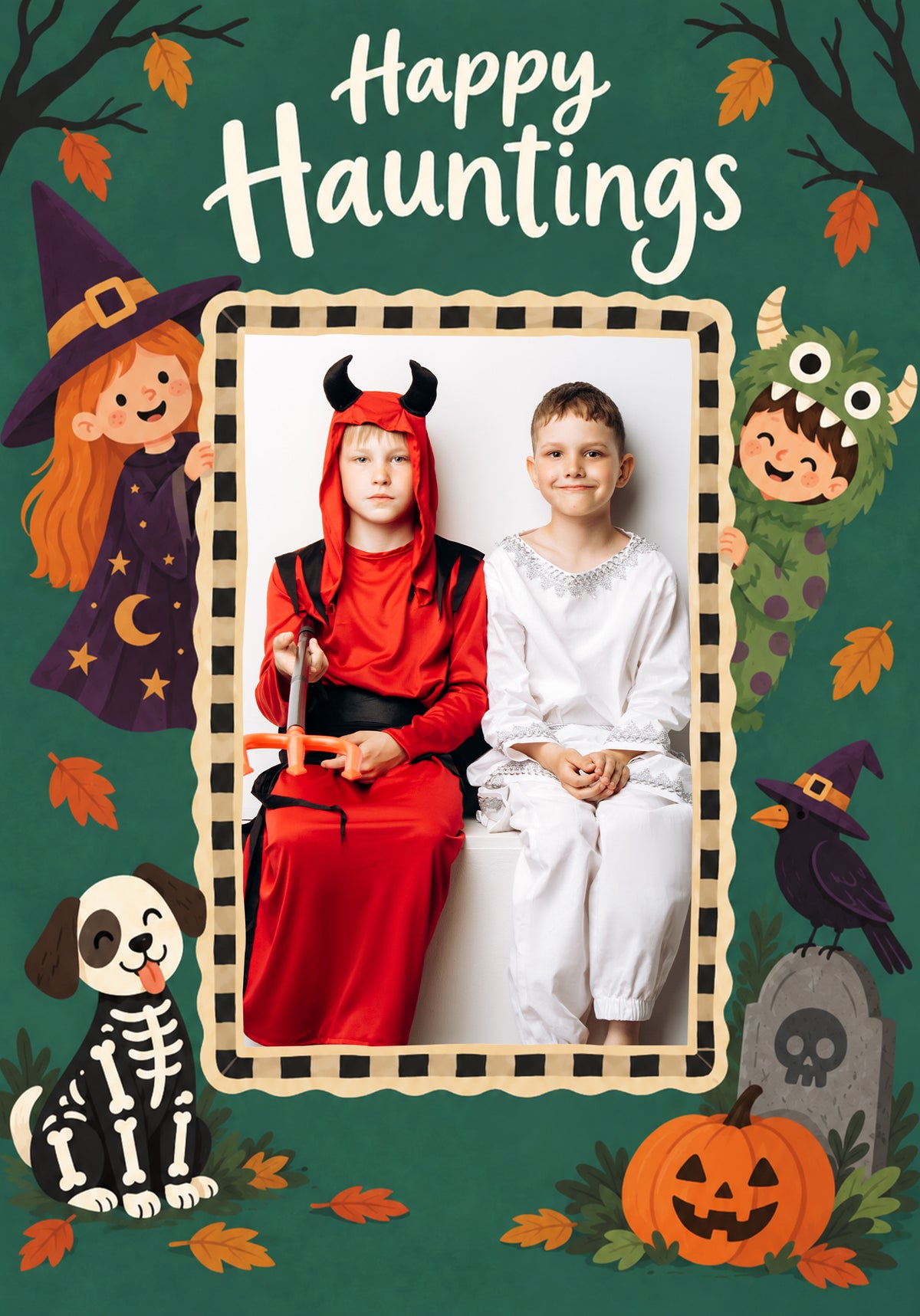 Happy Hauntings Kids Costume Photo Upload Halloween Card