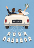 Load image into Gallery viewer, Just Married Tin Cans Convertible Wedding Card
