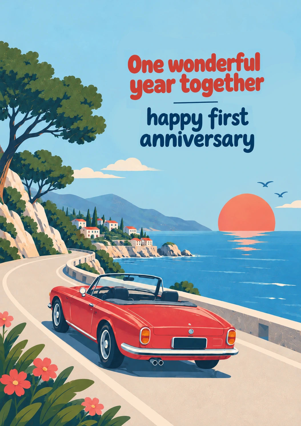 Coastal Drive Sunset First Anniversary Card