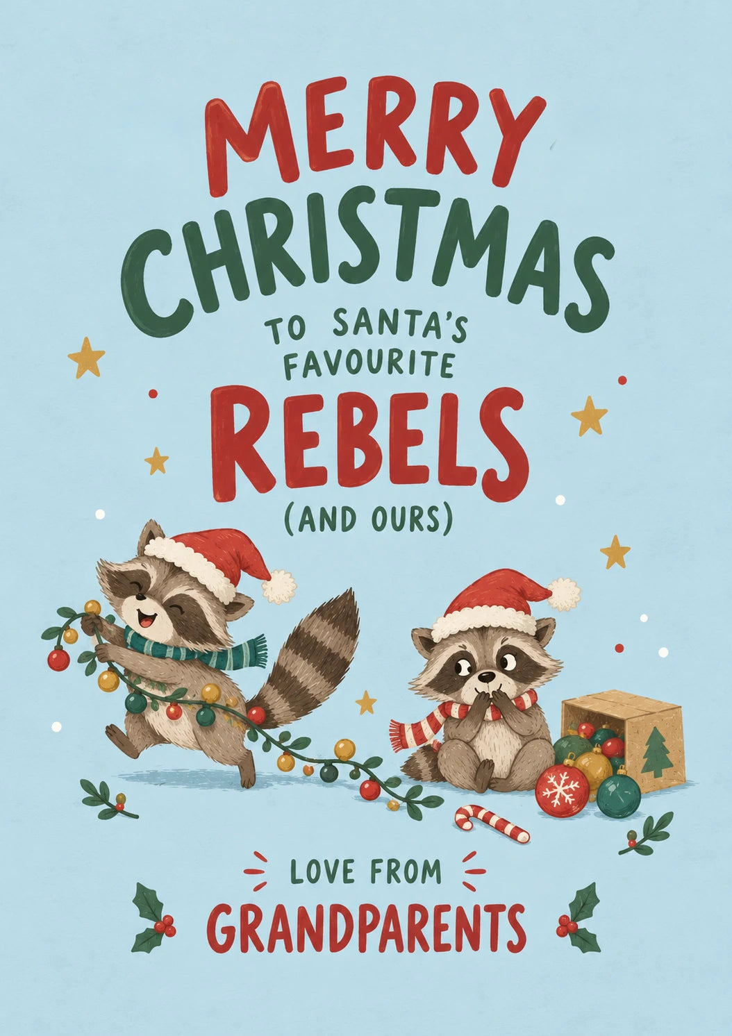 Funny Raccoon Rebels Grandparents Christmas Card
