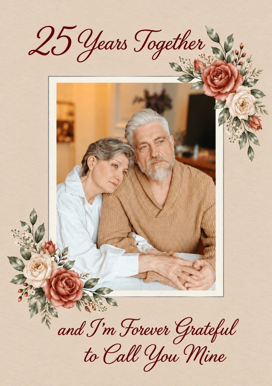 Watercolour Floral 25th Anniversary Photo Upload Card for Wife
