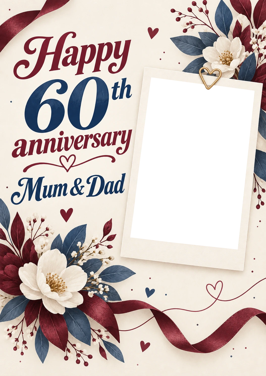 Diamond Anniversary Floral Photo Upload Birthday Card