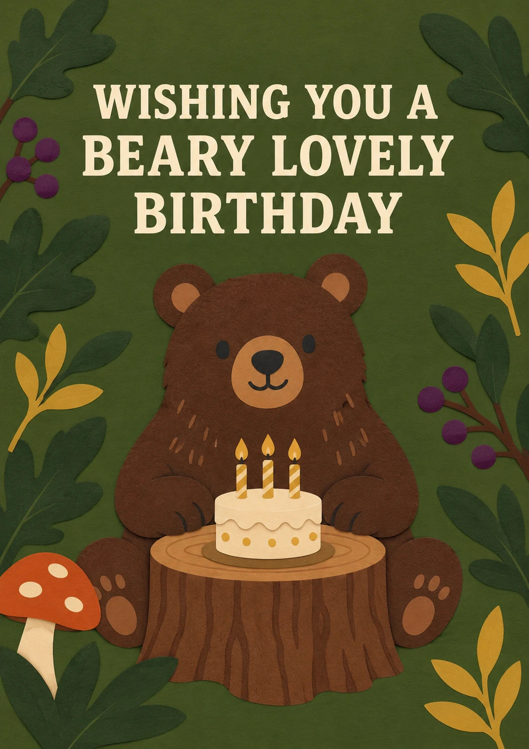 Cute Bear With Birthday Cake Birthday Card
