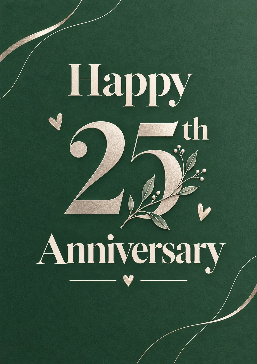 Silver Floral Green 25th Anniversary Card for Couple