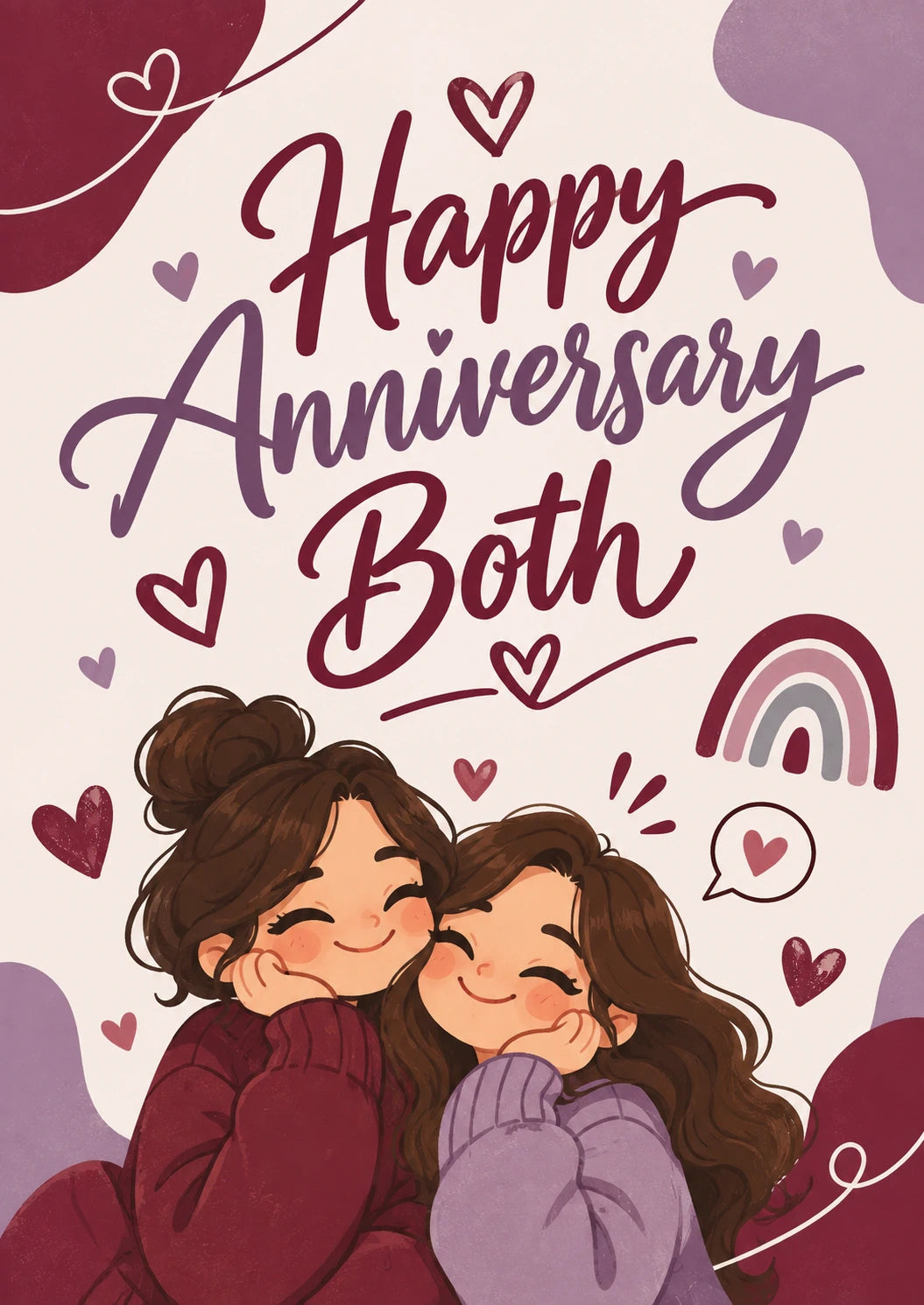 Cute Lesbian Couple Hugging Happy Anniversary Card for Her