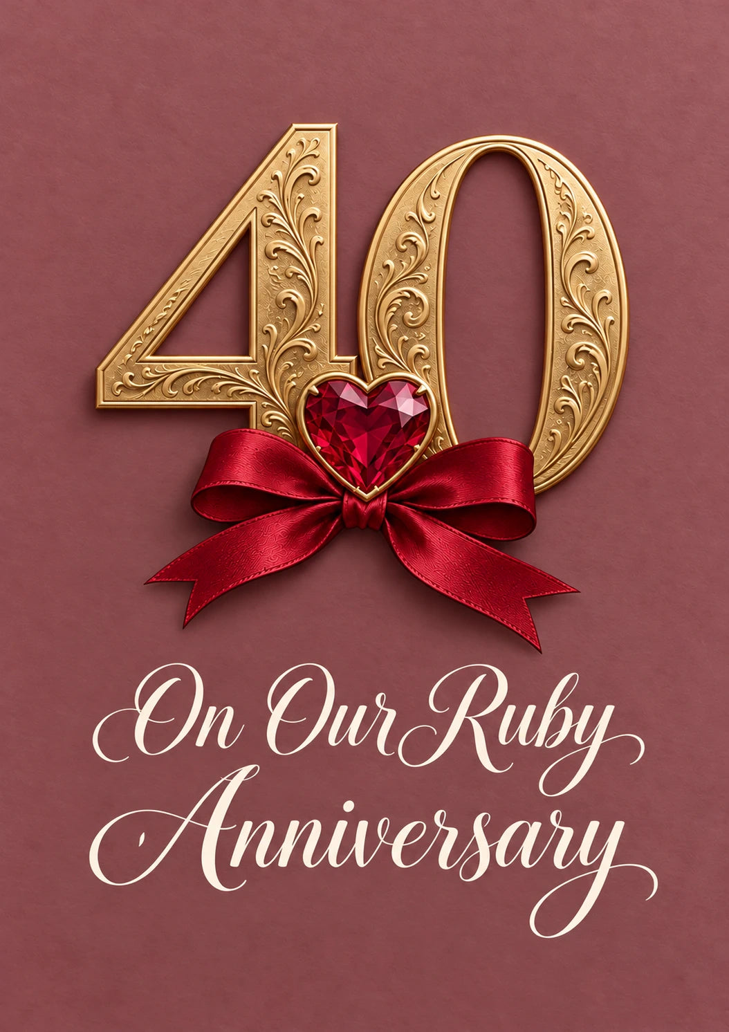 Gold Filigree Ruby Heart Bow 40th Anniversary Card for Husband