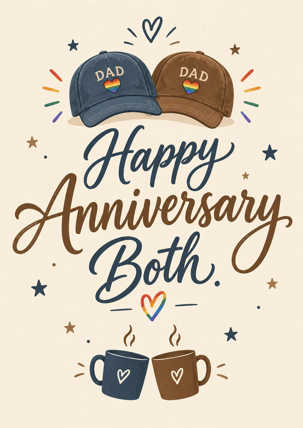 Rainbow Heart Dad Caps Happy Anniversary Both Card for Him