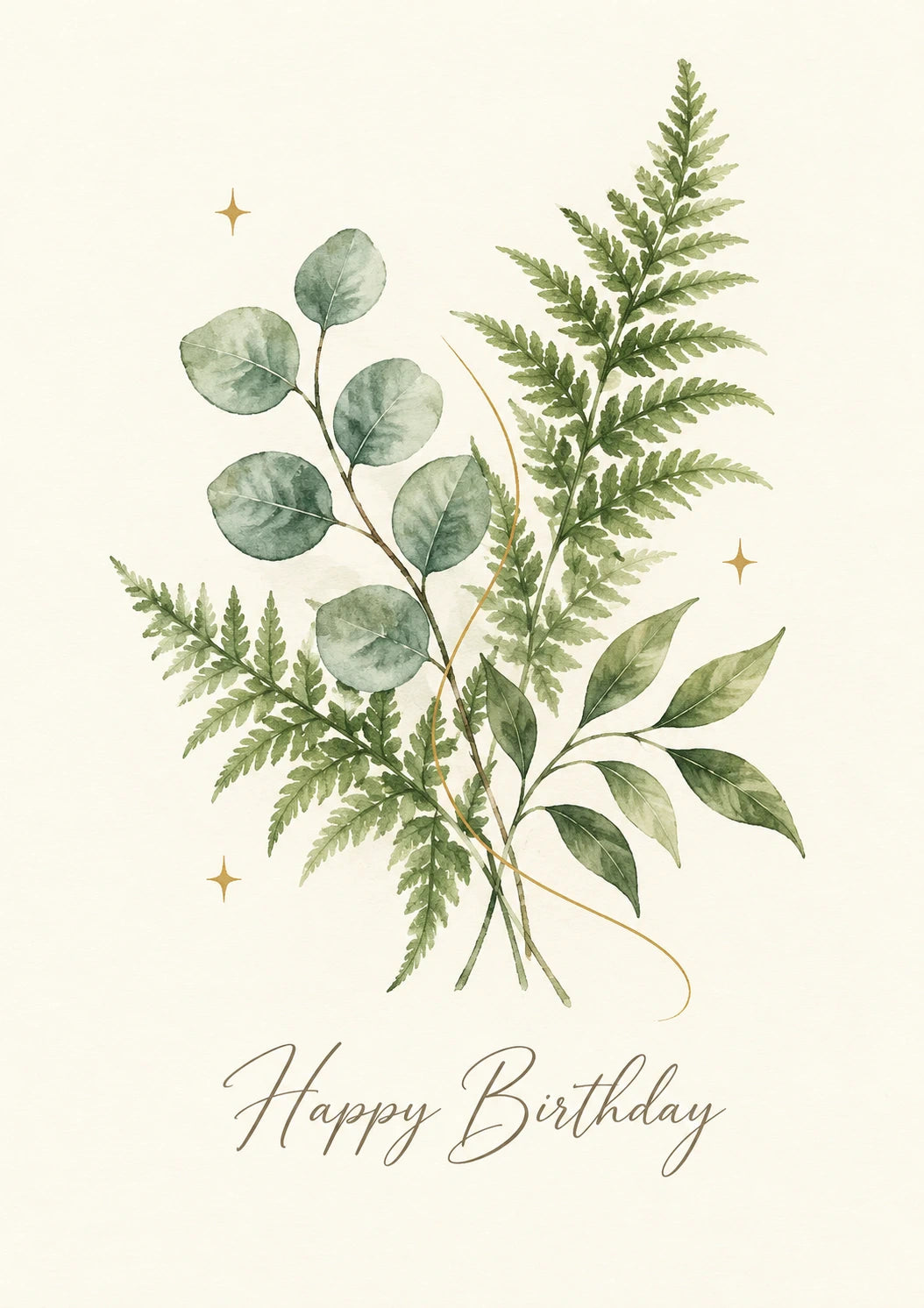 Botanical Greenery Ferns and Eucalyptus Birthday Card