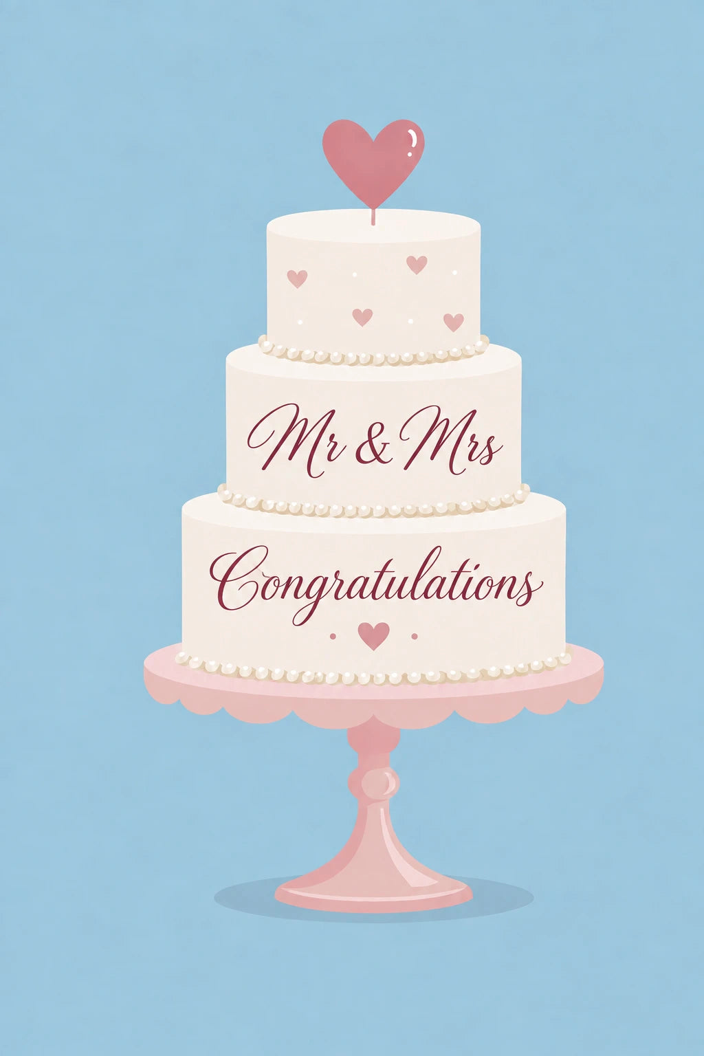 Mr & Mrs Heart Cake Congratulations Wedding Card