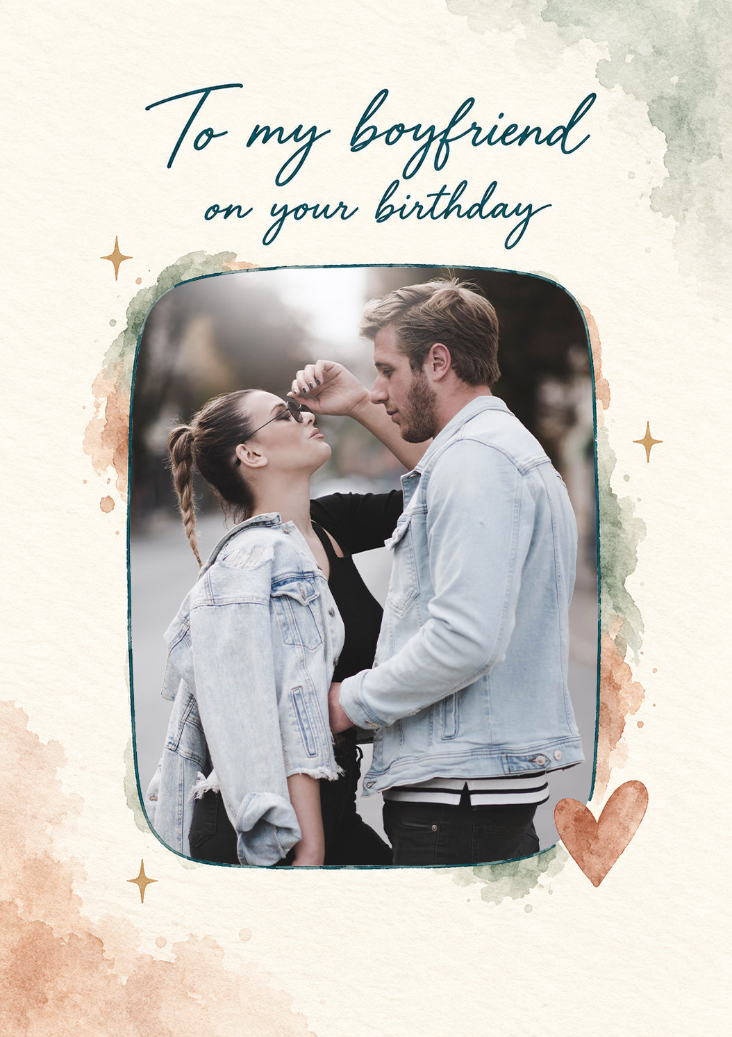 Watercolour Botanical To My Boyfriend Photo Upload Birthday Card for Him