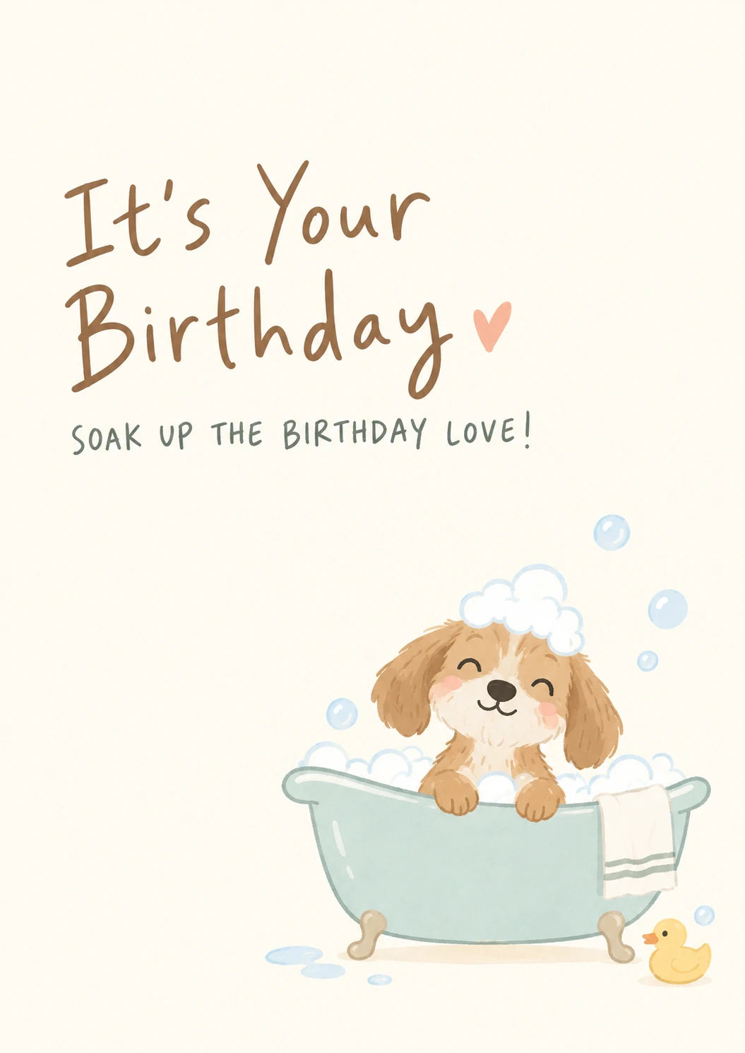 Cute Dog in Bubble Bath Birthday Card for Her