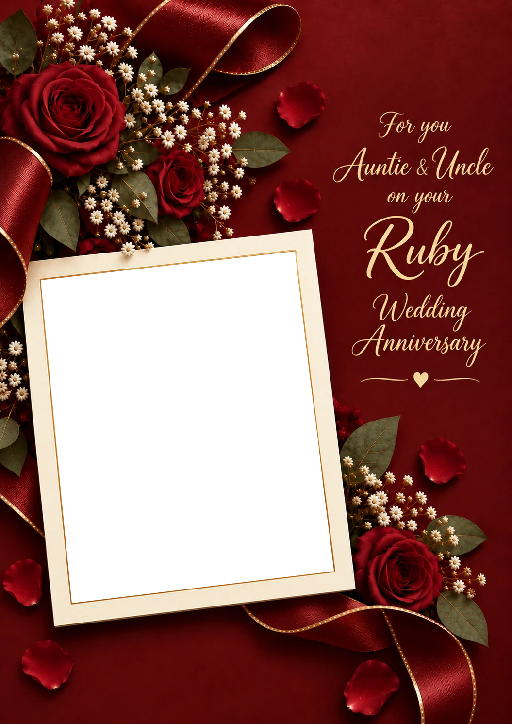 Ruby Red Roses Auntie and Uncle Photo Upload Anniversary Card