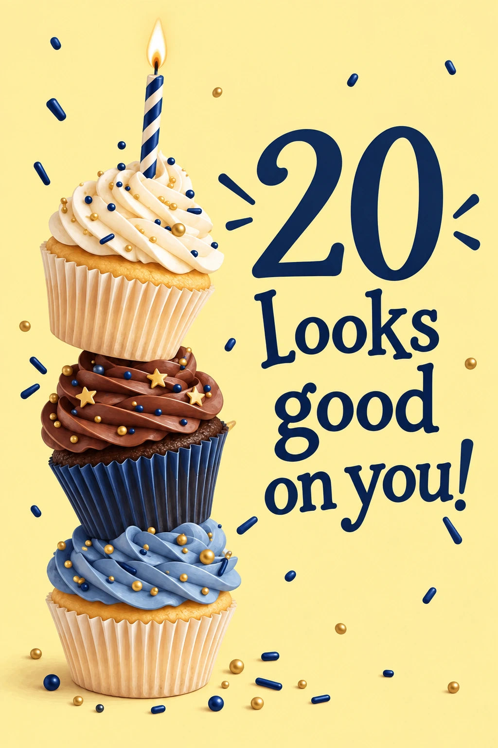 Stacked Cupcakes 20th Birthday Card