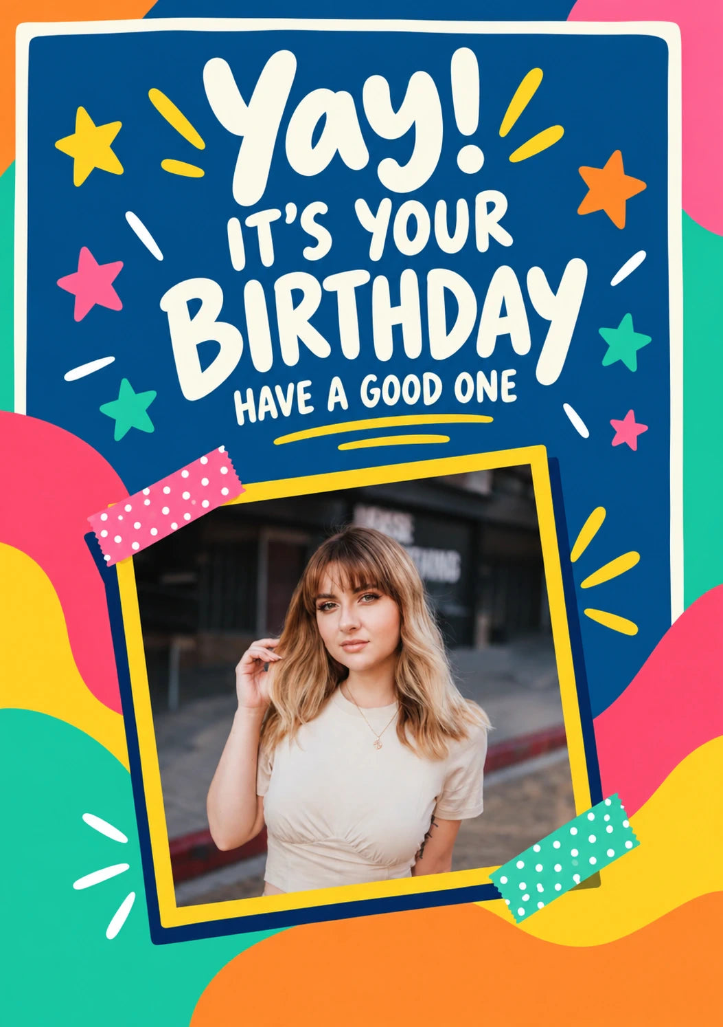 Yay It's Your Birthday Colourful Photo Upload Birthday Card for Her