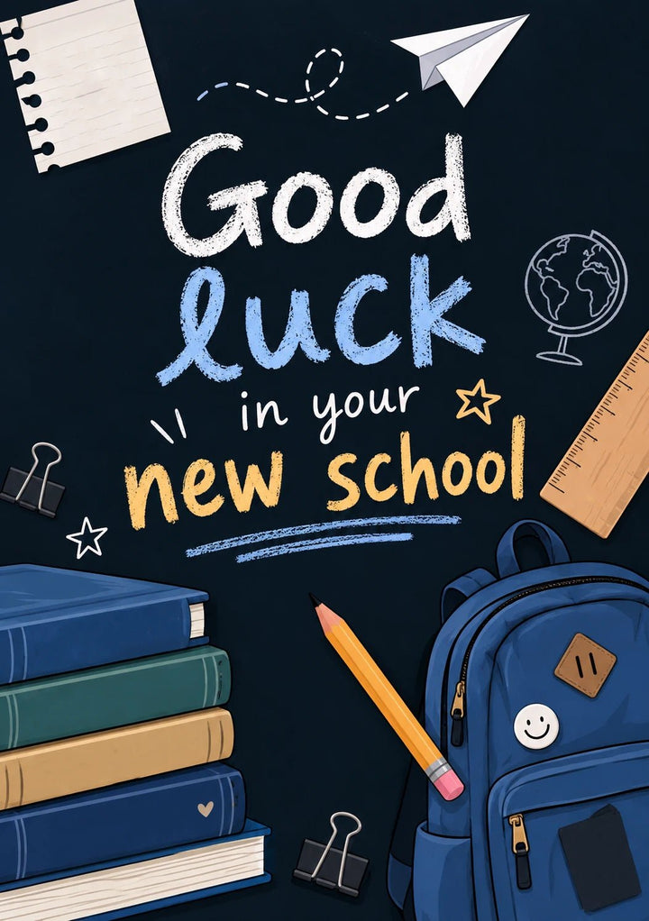 Good Luck in Your New School Illustrated Back to School Card