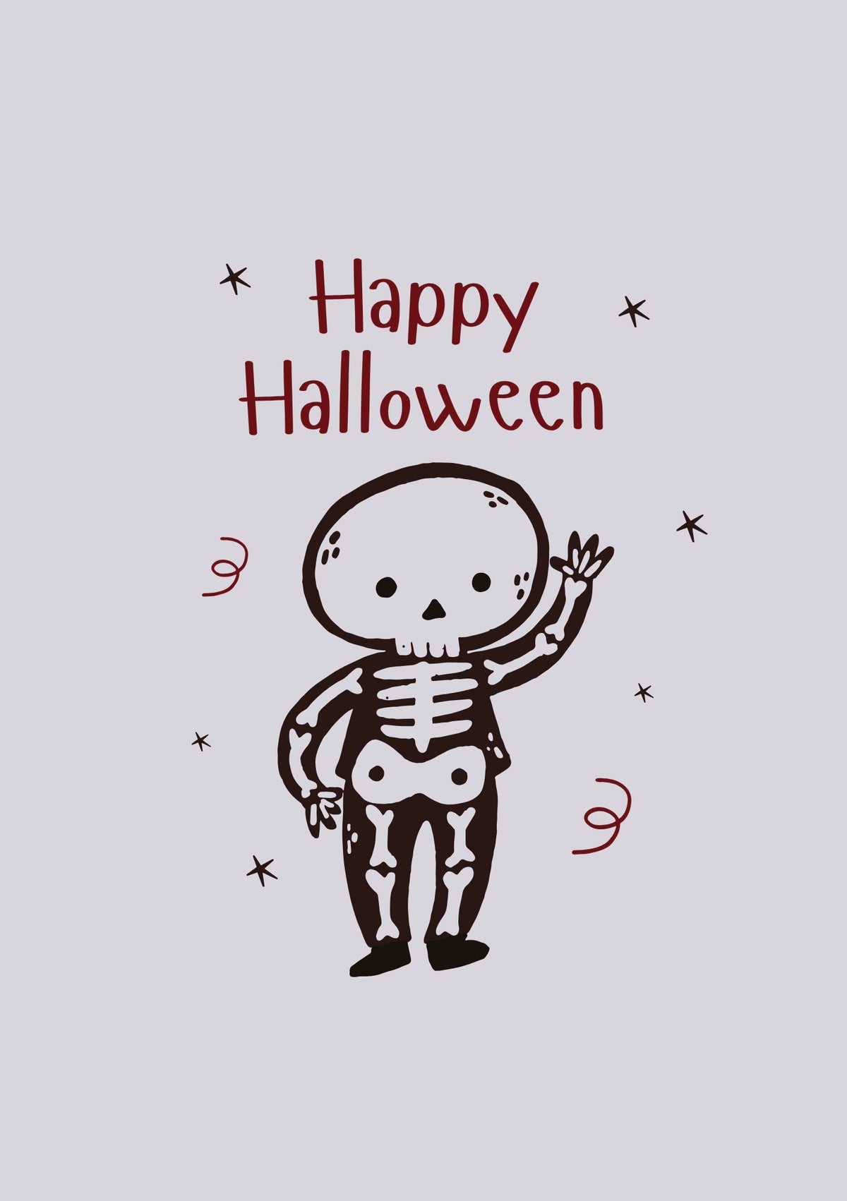 Cute Waving Skeleton Halloween Card for Him