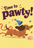 Load image into Gallery viewer, Funny Dachshund Party Hat Ribbon Anniversary Card
