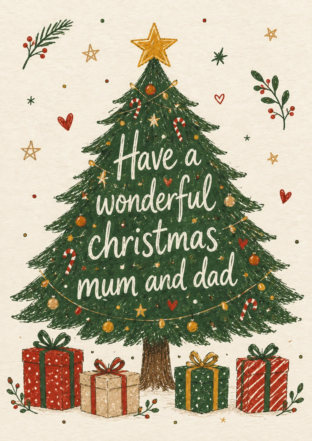 Decorated Christmas Tree Mum and Dad Christmas Card