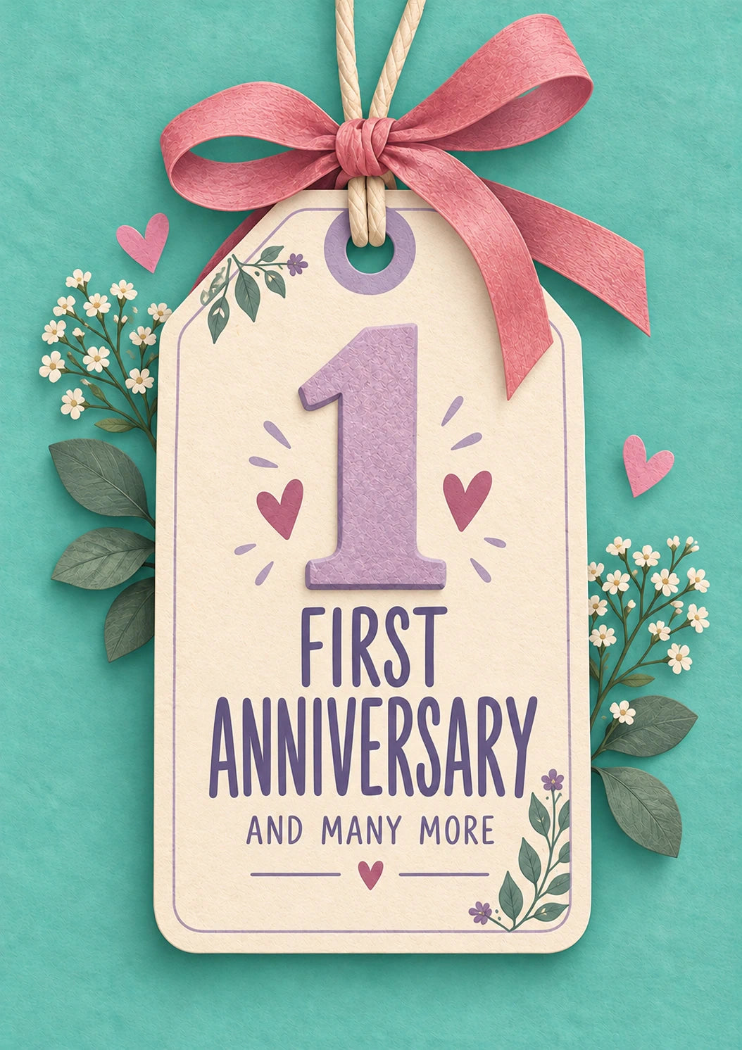 Floral Gift Tag 1st Anniversary Card for Her
