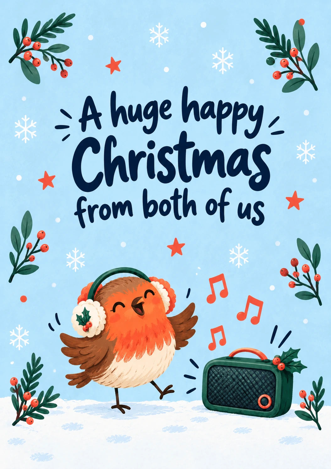 Dancing Robin with Earmuffs Christmas Card for Niece