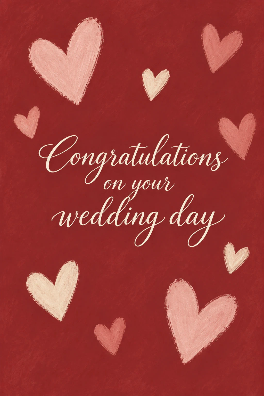 Pink Hearts Chalk Illustration Wedding Day Card