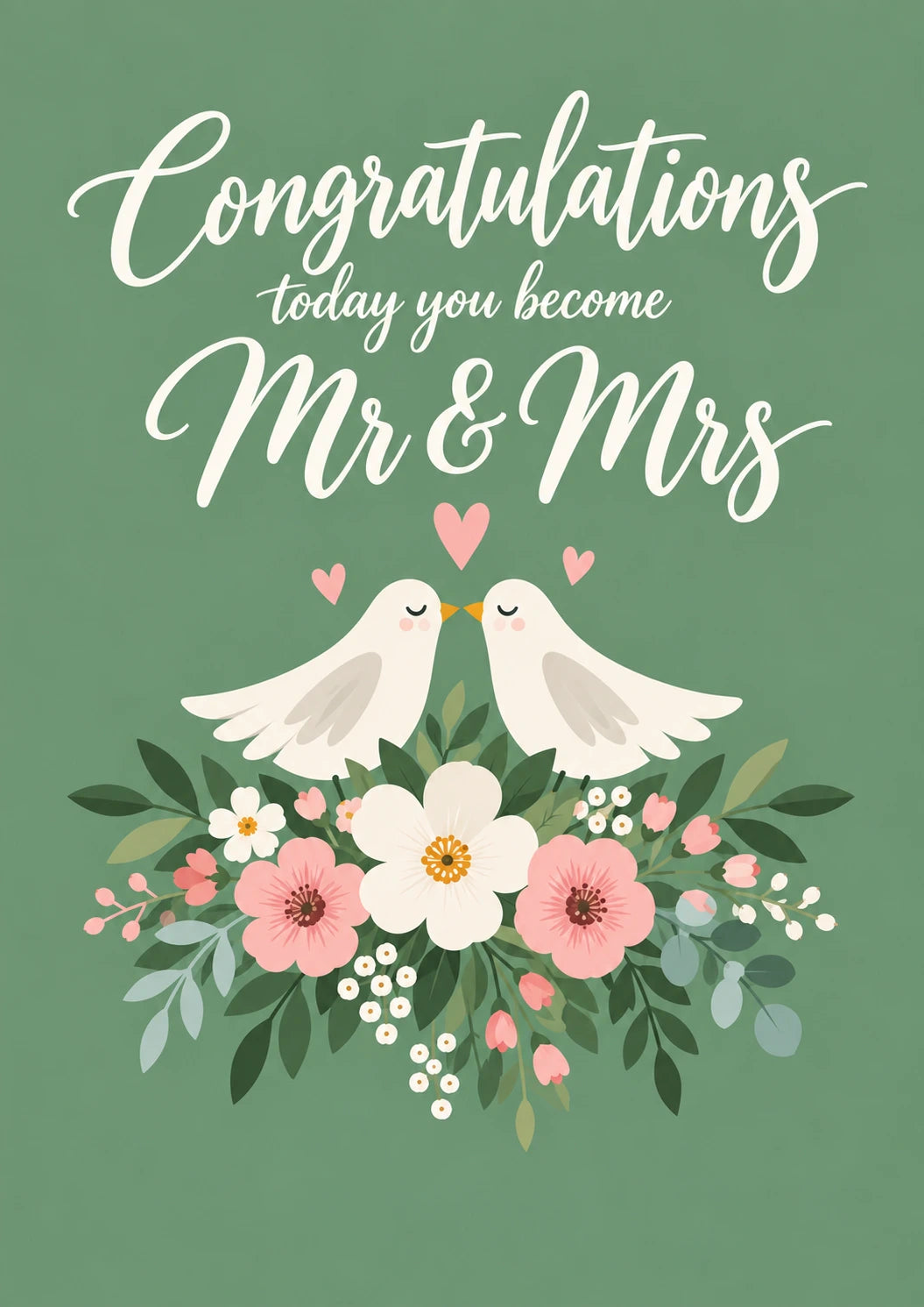 White Doves Floral Mr & Mrs Wedding Card