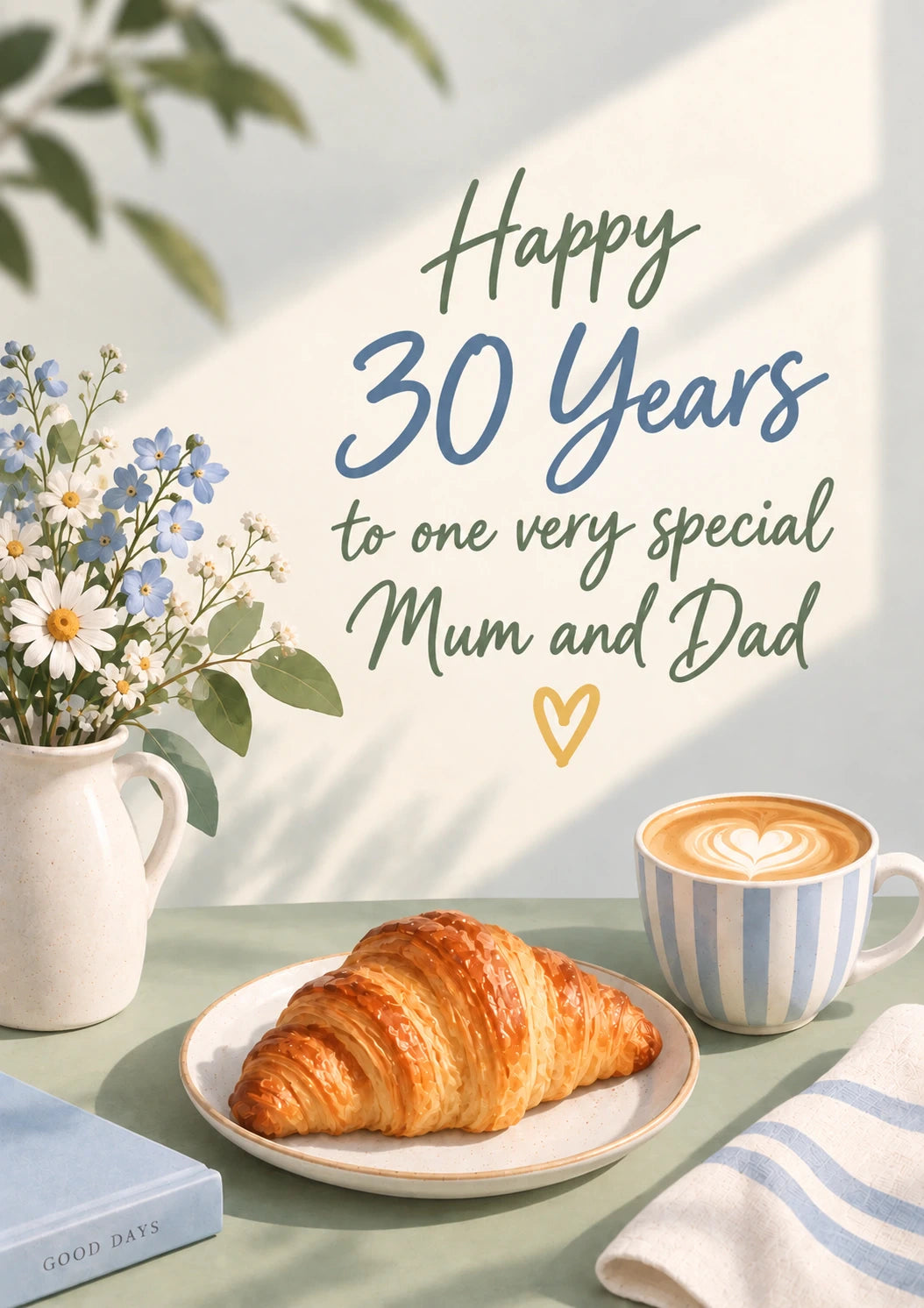 Croissant and Coffee 30th Anniversary Card for Mum and Dad
