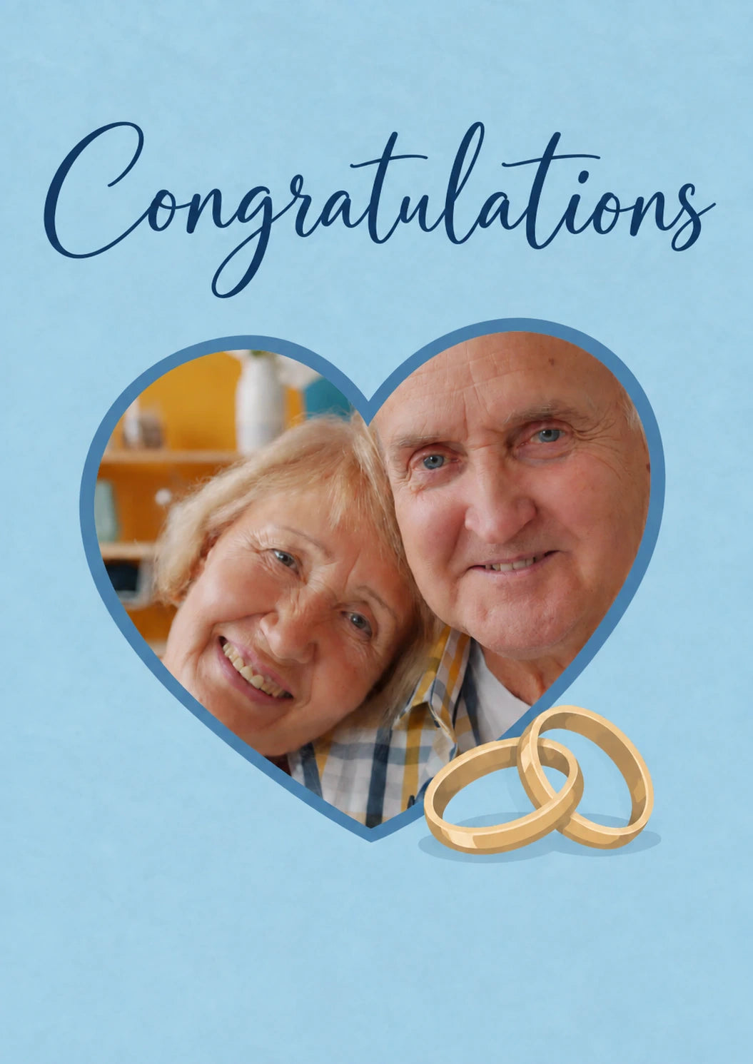 Blue Heart Wedding Rings Photo Upload Wedding Card
