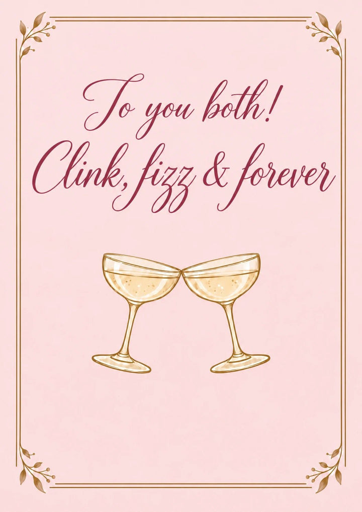 Clink Fizz & Forever Champagne Coupes Wedding Card