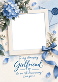 Load image into Gallery viewer, Blue Floral Bouquet Photo Upload 5th Anniversary Card for Her
