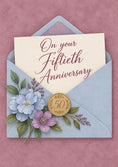 Load image into Gallery viewer, Blue Floral Envelope Seal 50th Anniversary Card
