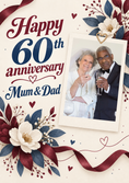 Load image into Gallery viewer, Diamond Anniversary Floral Photo Upload Birthday Card
