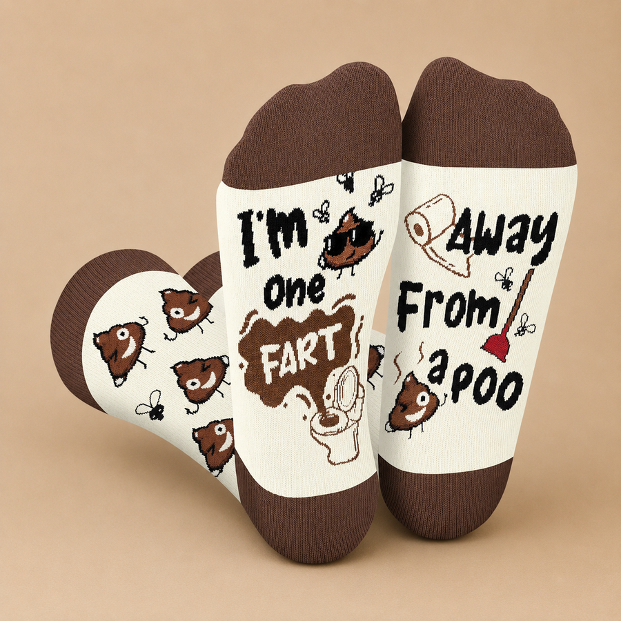 "I'M ONE FART AWAY FROM A POO"" Funny Socks"