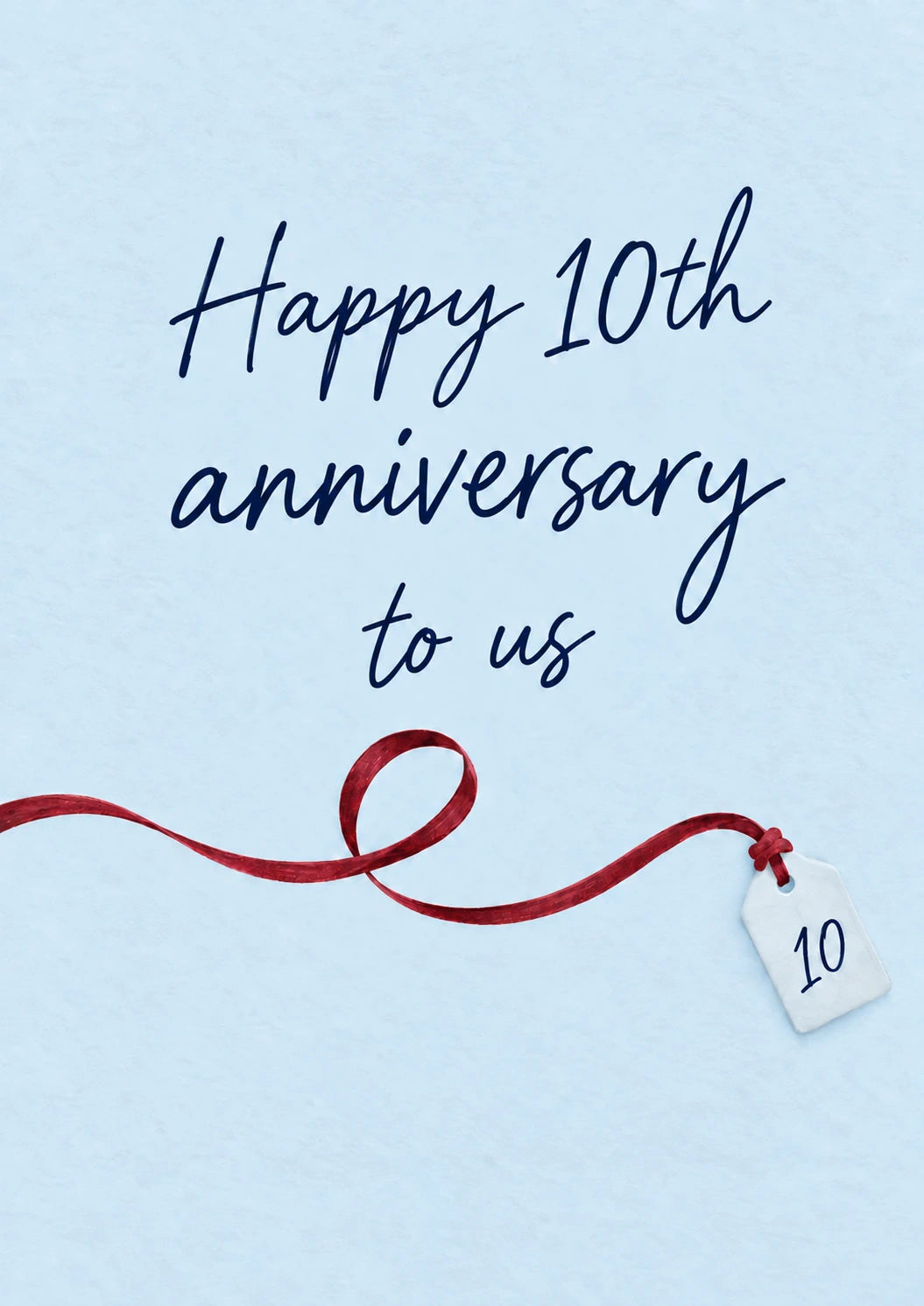 Red Ribbon Tag Happy 10th Anniversary Card for Him