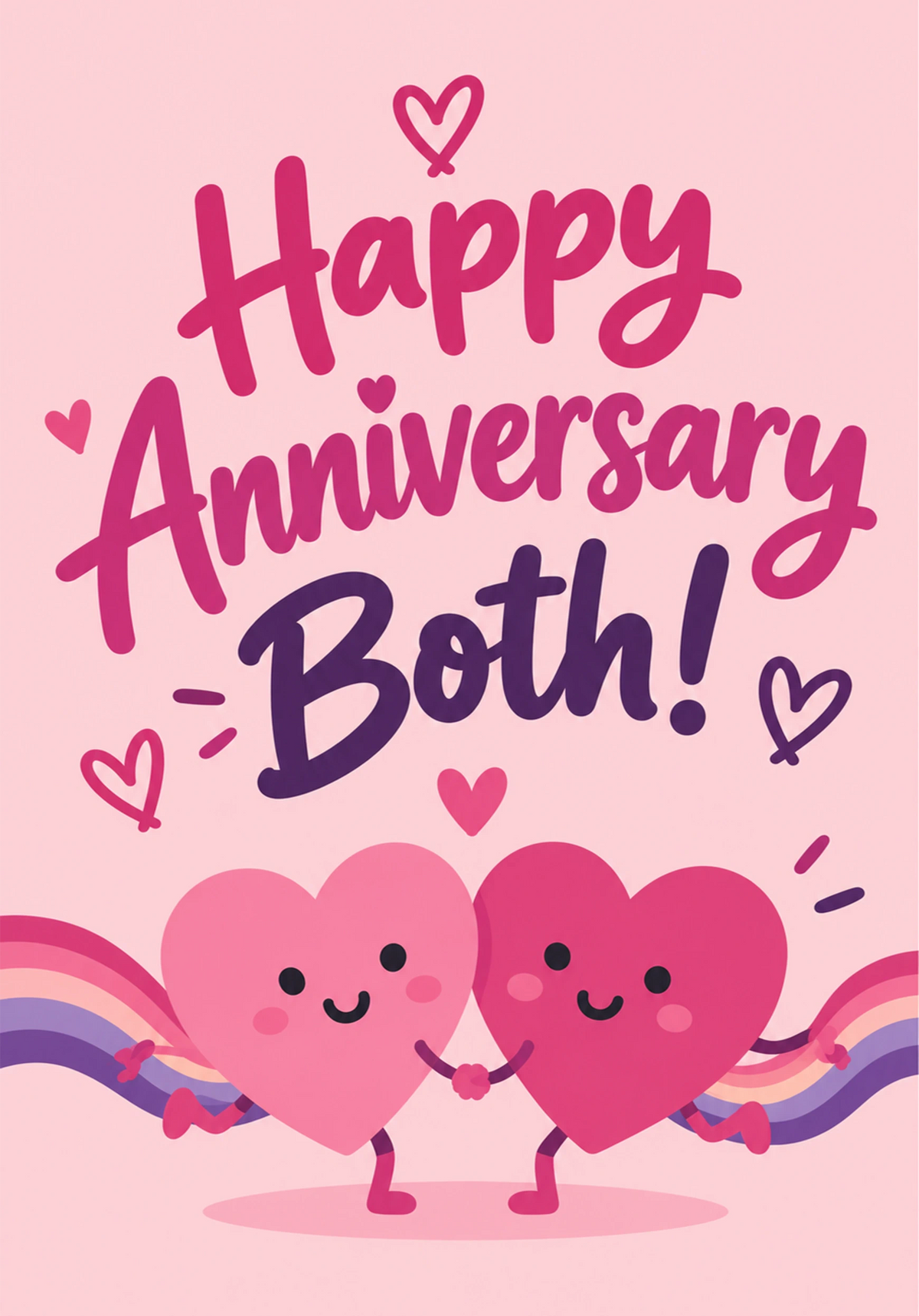 Cute Heart Characters Rainbow Happy Anniversary Card