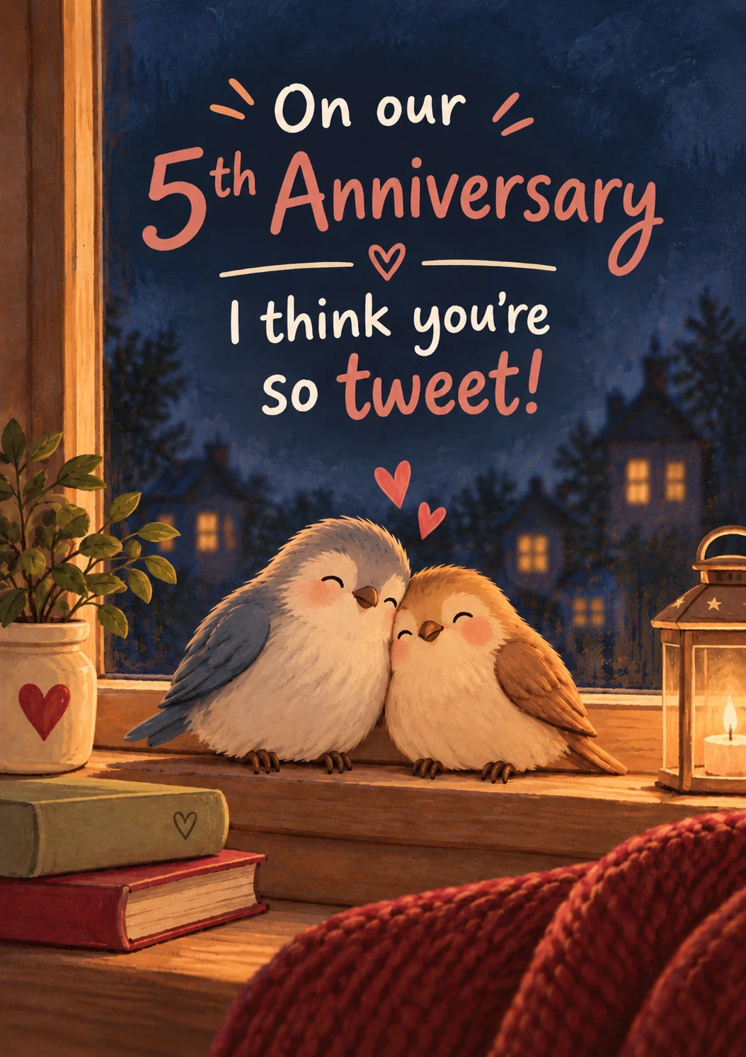 Funny Tweet Birds 5th Anniversary Card for Him