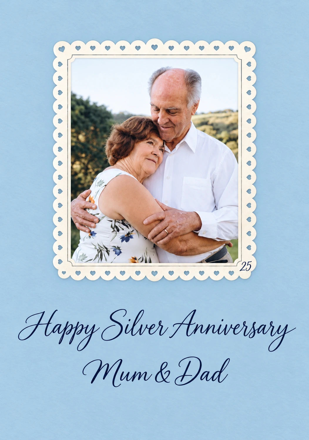 Scalloped Heart Frame Photo Upload 25th Anniversary Card for Mum and Dad