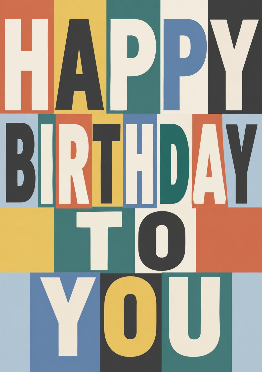 Bold Colourful Block Typography Happy Birthday Card