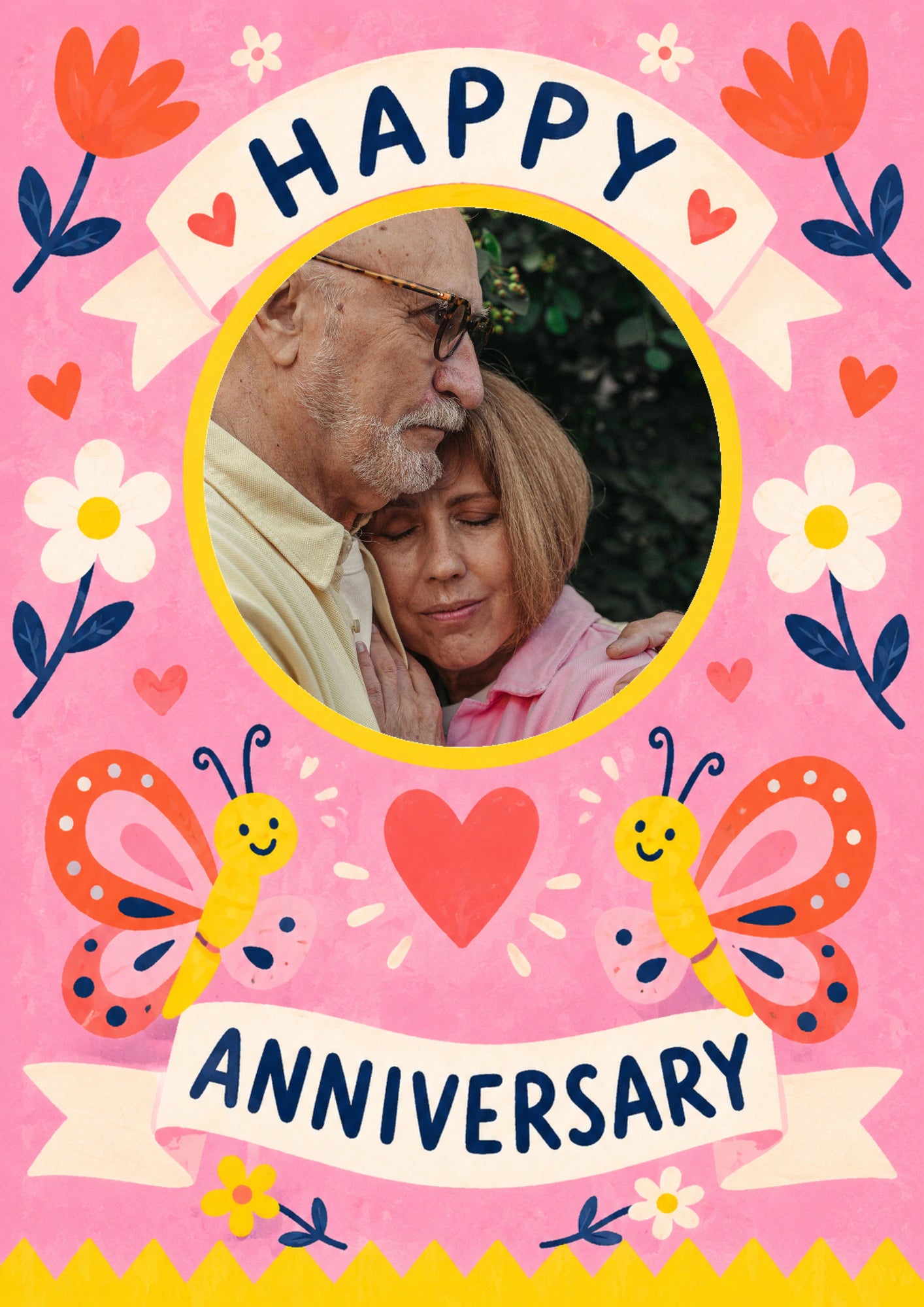 Floral Butterfly Happy Photo Upload Anniversary Card