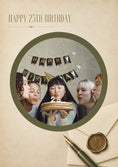 Load image into Gallery viewer, Vintage Olive Circle Happy 25th Photo Upload Birthday Card for Her
